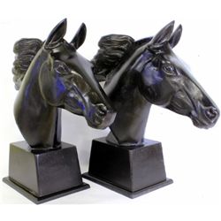 Pair of cast metal horse heads 27" tall