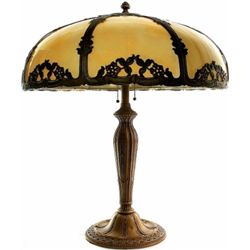Beautiful 8 panel slag glass lamp with original
