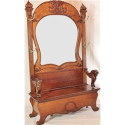 Impressive antique oak hall seat