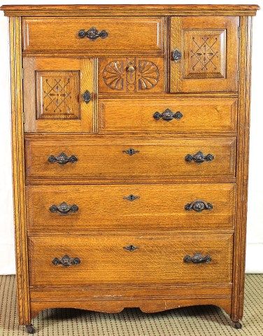 Oak Highboy Dresser C 1900 1910 With 2 Hat