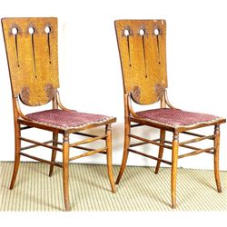 Pair matching antique chairs, quarter sawn