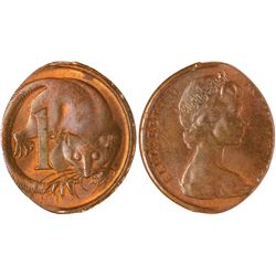 No Date Australian One Cent Error Coin - Struck on Elliptical Planchet