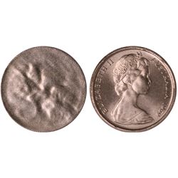 1969 Australian Five Cent Error Coin - Struck Through Reverse