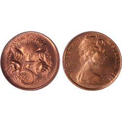 1983 Australian Five Cent Error Coin - Off Metal Strike