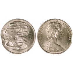 1975 Australian Twenty  Cent Error Coin - Clipped Planchet