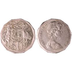 1975 Australian Fifty Cent Error Coin - Struck off Centre