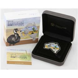 2012 Australian Map Shaped 1oz Silver Proof Coin - Emu