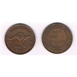 1939 Australian KGVI Half Penny Pair