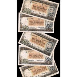 1954 Coombs/Wilson QEII Ten Shilling Note x 5