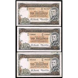 1961 Coombs/Wilson QEII Ten Shilling Note x 3