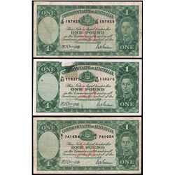 1942 Armitage/McFarlane KGVI One Pound Note x 3