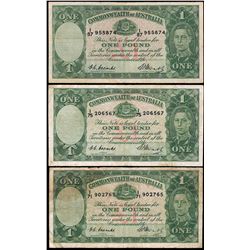 1949 Coombs/Watt KGVI One Pound Note x 3