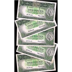 1961 Coombs/Wilson QEII One Pound Note x 5