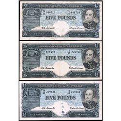 1954 Coombs/Wilson QEII Five Pound Note x 3