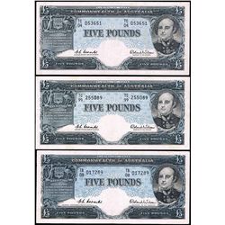 1954 & 1960 Coombs/Wilson QEII Five Pound Note x 3