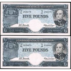 1960 Coombs/Wilson QEII Five Pound Note x 2