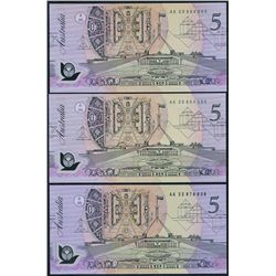 1992 Fraser/Cole QEII 1st Issue Trio of Five Dollar Notes