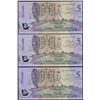 Image 1 : 1992 Fraser/Cole QEII 1st Issue Trio of Five Dollar Notes