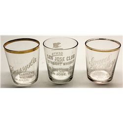 Three San Jose shot glasses