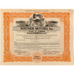 Winther Motors Inc. Stock Certificate
