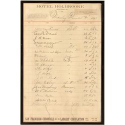 Hotel Holbrooke Ledger page
