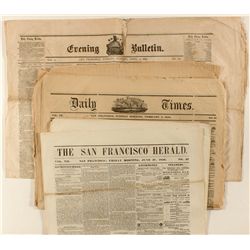 Nine 1850's San Francisco Gold Rush newspapers
