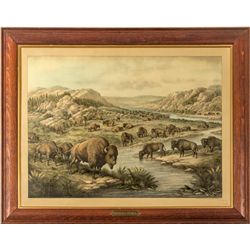 "Buffalo at Rest" Lithograph by Louis Kurz
