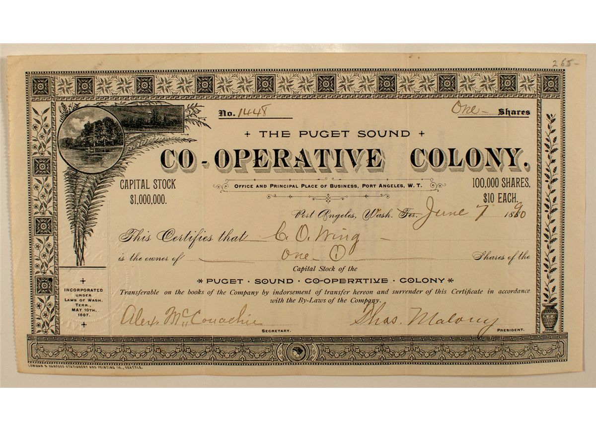 Colony Operative Co-Operative Colony Stock Certificate