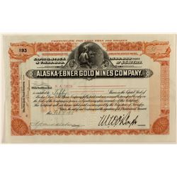 Alaska-Ebner Gold Mines Co. Stock Certificate