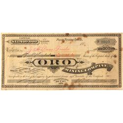 Oro Mining Company Stock Certificate