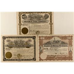 Three Montana Oil & Coal Stock Certificates