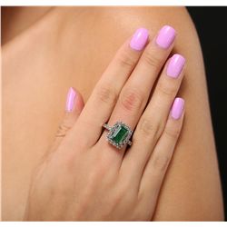 14KT White Gold 3.34ct Emerald and Diamond Ring