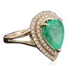 Image 2 : 14KT Two-Tone Gold 3.27ct Emerald and Diamond Ring