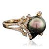 Image 2 : 14KT Yellow Gold Pearl and Diamond Ring