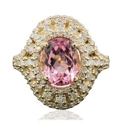 14KT Yellow Gold 2.81ct Kunzite and Diamond Ring