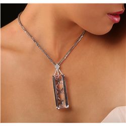 14KT White Gold 155.79ct Kunzite and Diamond Pendant With Chain