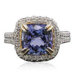 14KT Two-Tone Gold 4.29ct Tanzanite and Diamond Ring