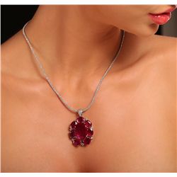 14KT White Gold 34.91ct Ruby and Diamond Pendant With Chain