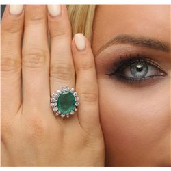 14KT White Gold 7.01ct Emerald and Diamond Ring