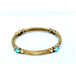 Sterling Silver .925 Turquoise w/ CZ Gold tone Bangle