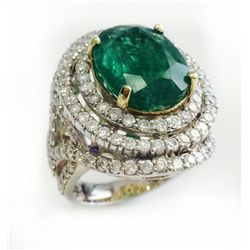 EMERALD OVAL 8.68CT, 14K W/Y/G RING 17.55GM / DIAMOND 3.68CT