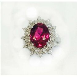 14K W/G RING 5.16GRAM /  DIAMOND 0.64CT / P. TOURMALINE 3.55CT