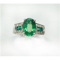 14K W/G RING 4.33GRAM / DIAMOND RD 0.25CT / TSAVORITE 2.97CT