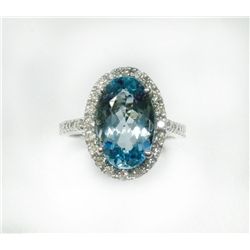 AQUAMARINE 3.51CT,  14K W/G RING 4.09GRAM / DIMOND RD 0.50CT