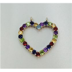 Sterling Silver .925 Multi Sapphire Heart Pendant 5.06g Dim.