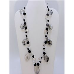 371.83 ct Crystal Quartz & Black Onyx faceted Necklace