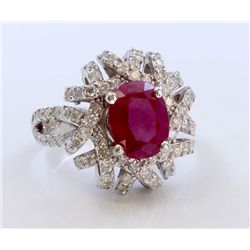 Burma Color Ruby 3.56 ct Ring  & Diamond 1.33 ct 14KT White Gold