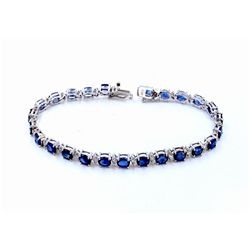 BLUE SAPPHIRE  6.80CT, 14K W/G BRACELET 7.58GRAM / DIAMONS 0.46CT