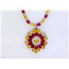 Image 1 : DIAMOND 1.35CT / RUBY 23.32CT / YELLOW SAPPHIRE 27.18CT, 14K W/G NECKLACE 26.39GRAM /