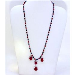 RUBY SMALL 10.82CT / BLUE SAPPHIRE 9.09CT / RUBY CAB 18.76CT,  14K W/G NECKLACE 22.93GRAM / DIAMOND 